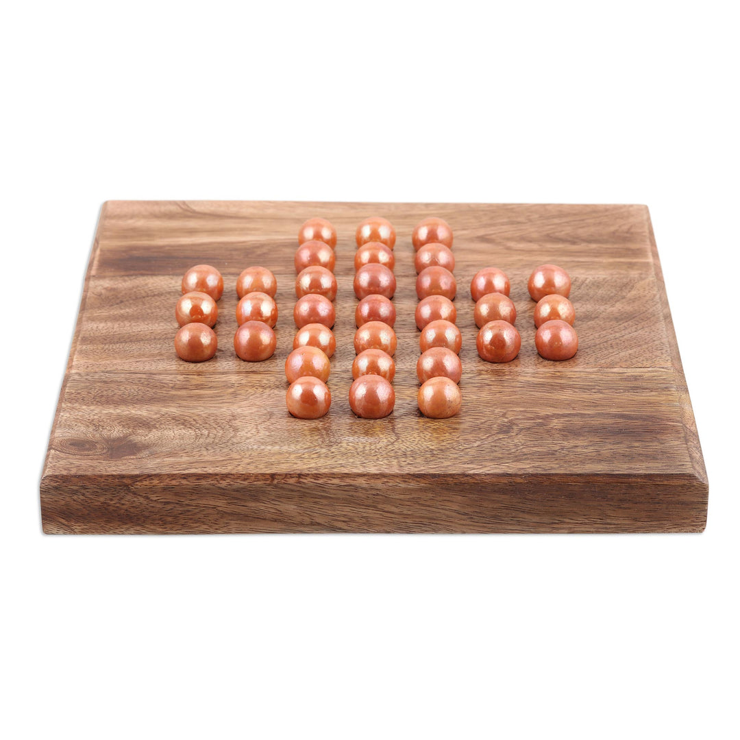 Wood and Glass Marble Solitaire Game - Brainiac