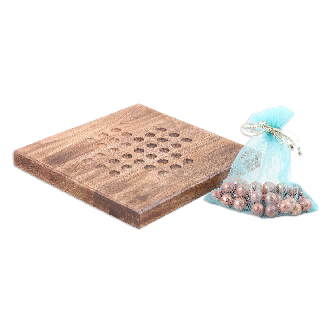 Wood and Glass Marble Solitaire Game - Brainiac