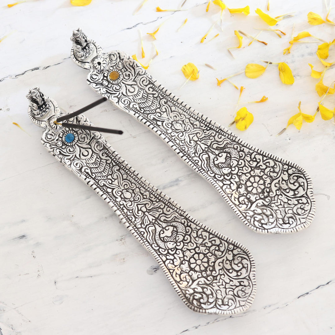 Ornate Aluminum Incense Holders (Pair) - Ganesha Guardian