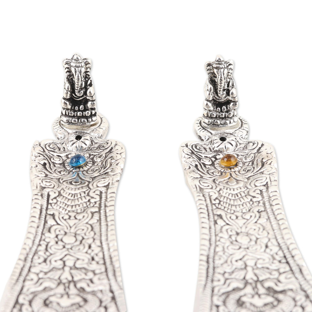 Ornate Aluminum Incense Holders (Pair) - Ganesha Guardian