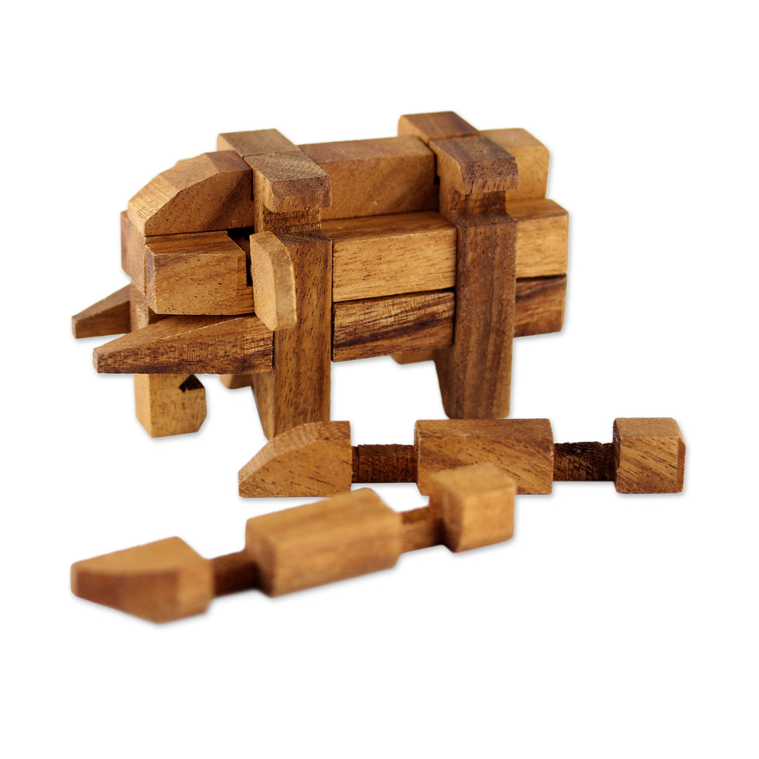 Rain Tree Wood Elephant Puzzle from Thailand - Elephant Puzzle