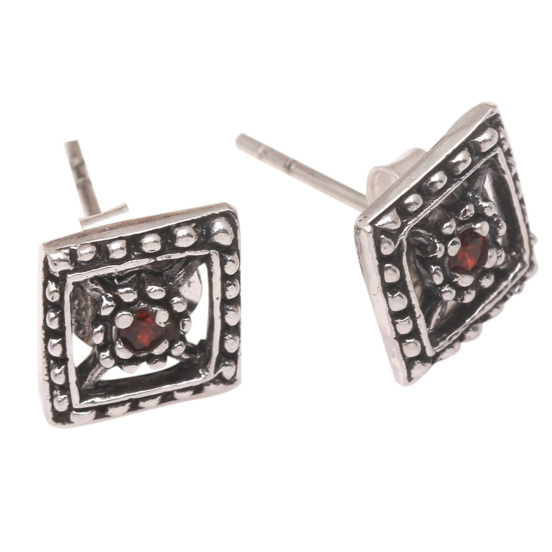 Artisan Crafted Garnet Earrings - Radiant Rhombi