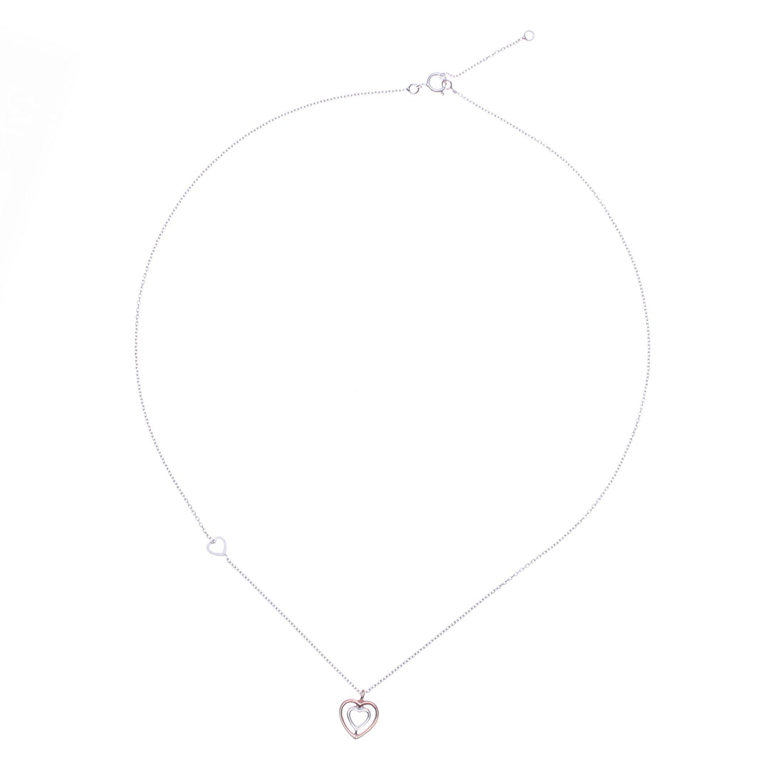 Rose Gold and Sterling Silver Necklace - Dual Hearts