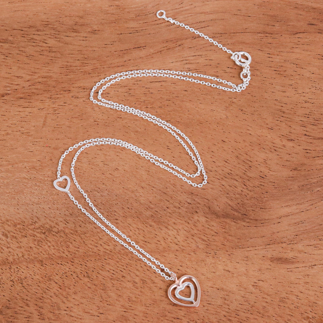 Rose Gold and Sterling Silver Necklace - Dual Hearts