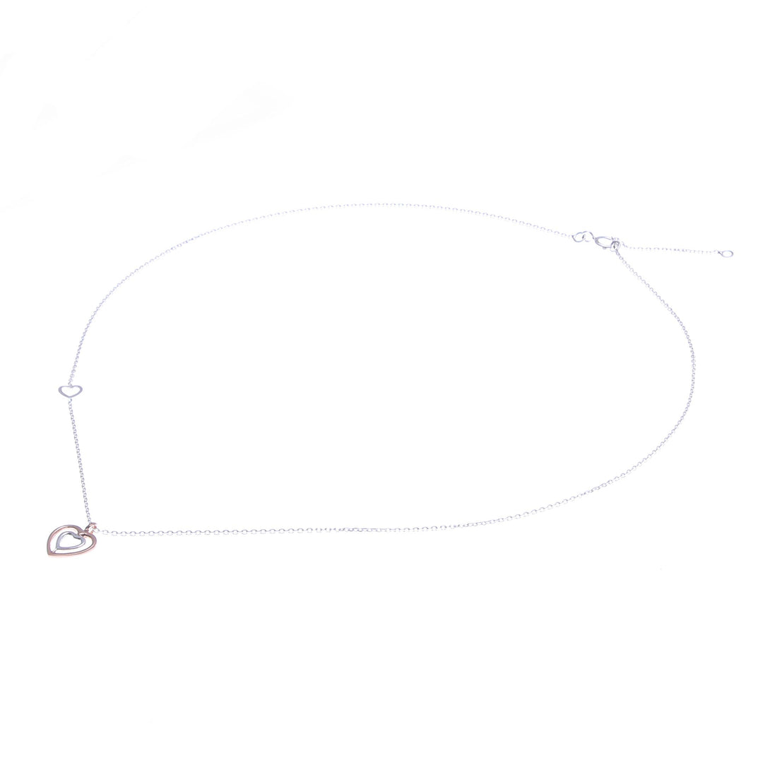 Rose Gold and Sterling Silver Necklace - Dual Hearts