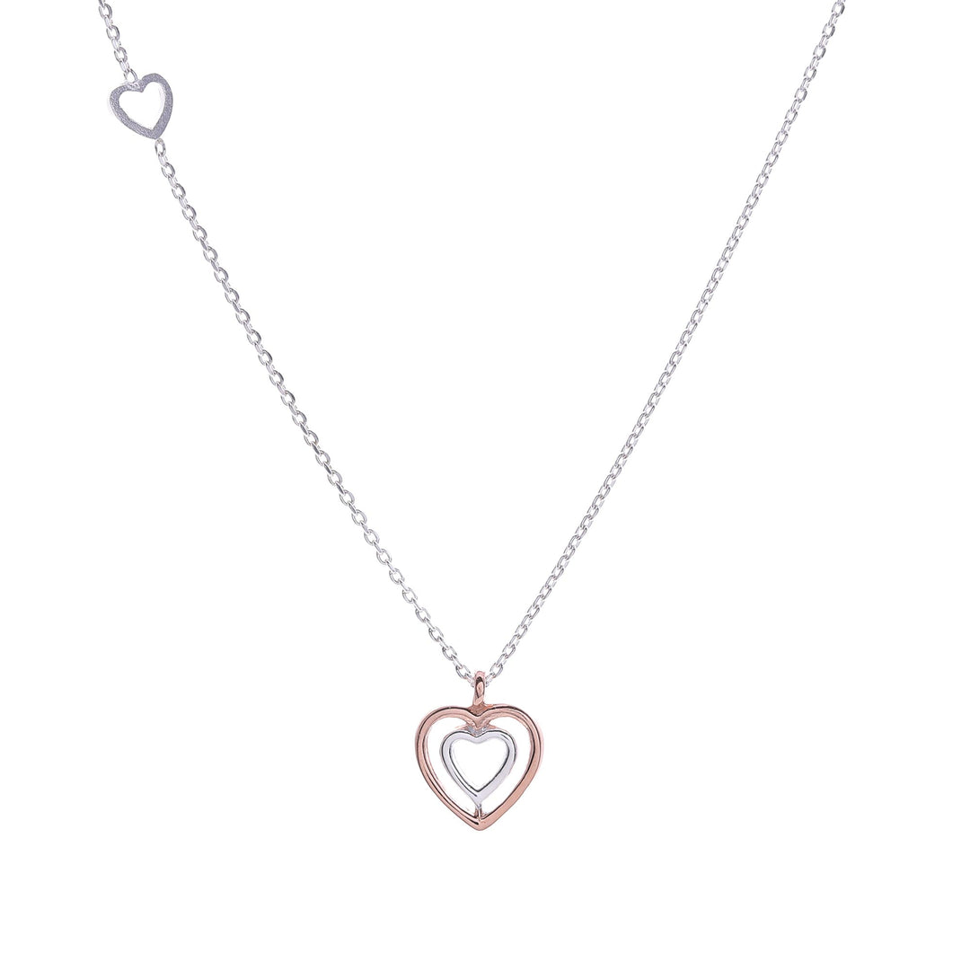 Rose Gold and Sterling Silver Necklace - Dual Hearts