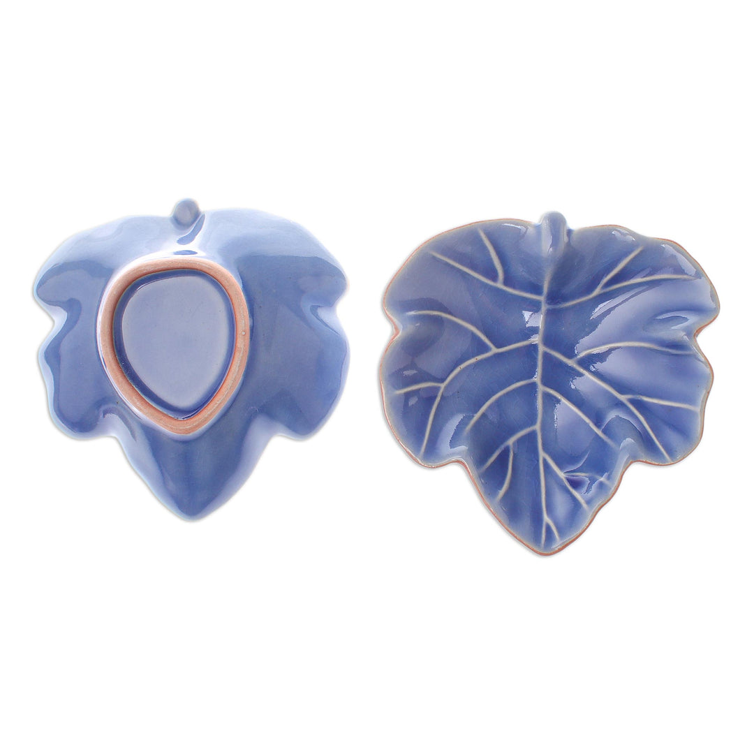 Leafy Blue Ceramic Appetizer Bowls from Thailand (Pair) - Ivy Gourd