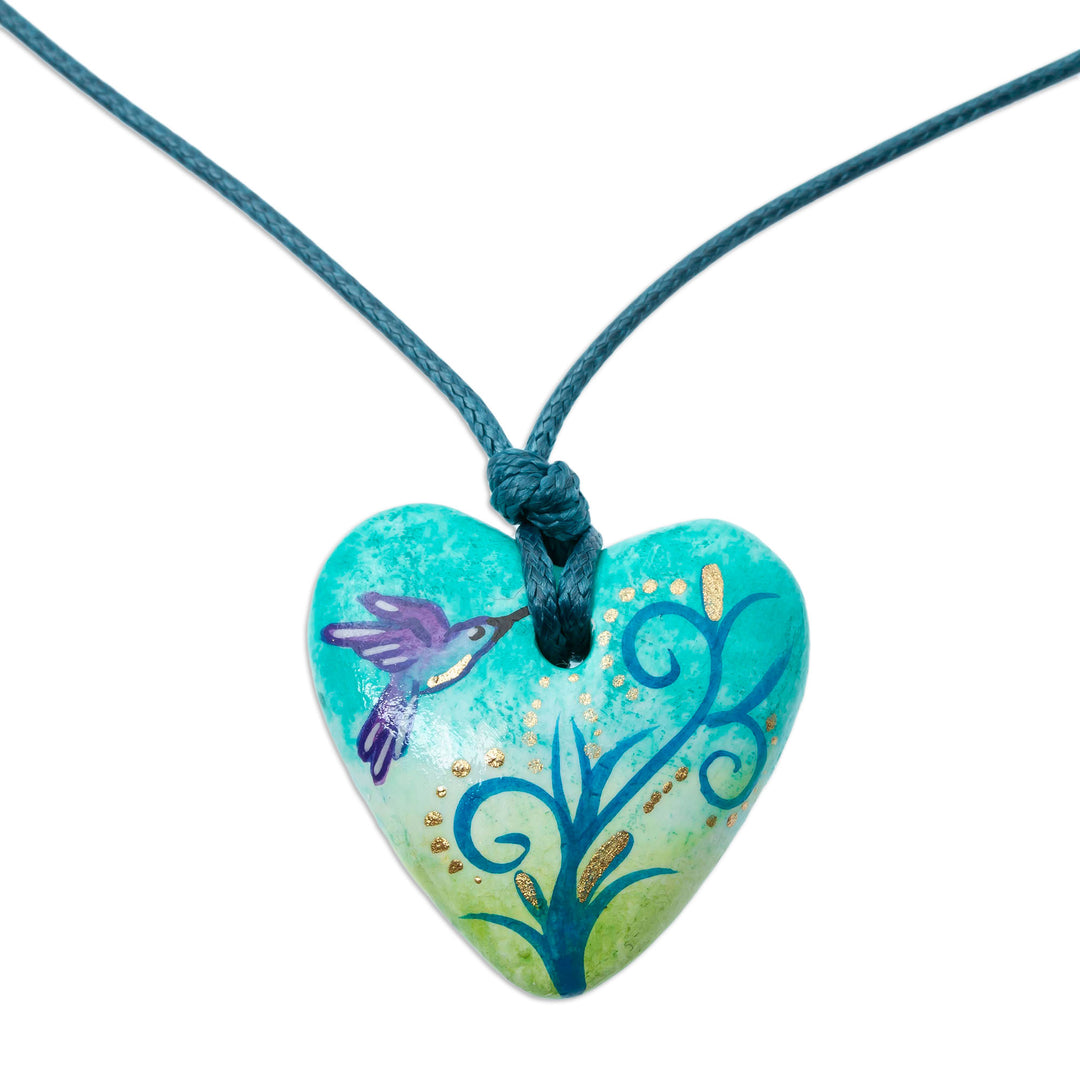 Papier Mache Hummingbird Pendant Necklace from Mexico - Sky Hummingbird