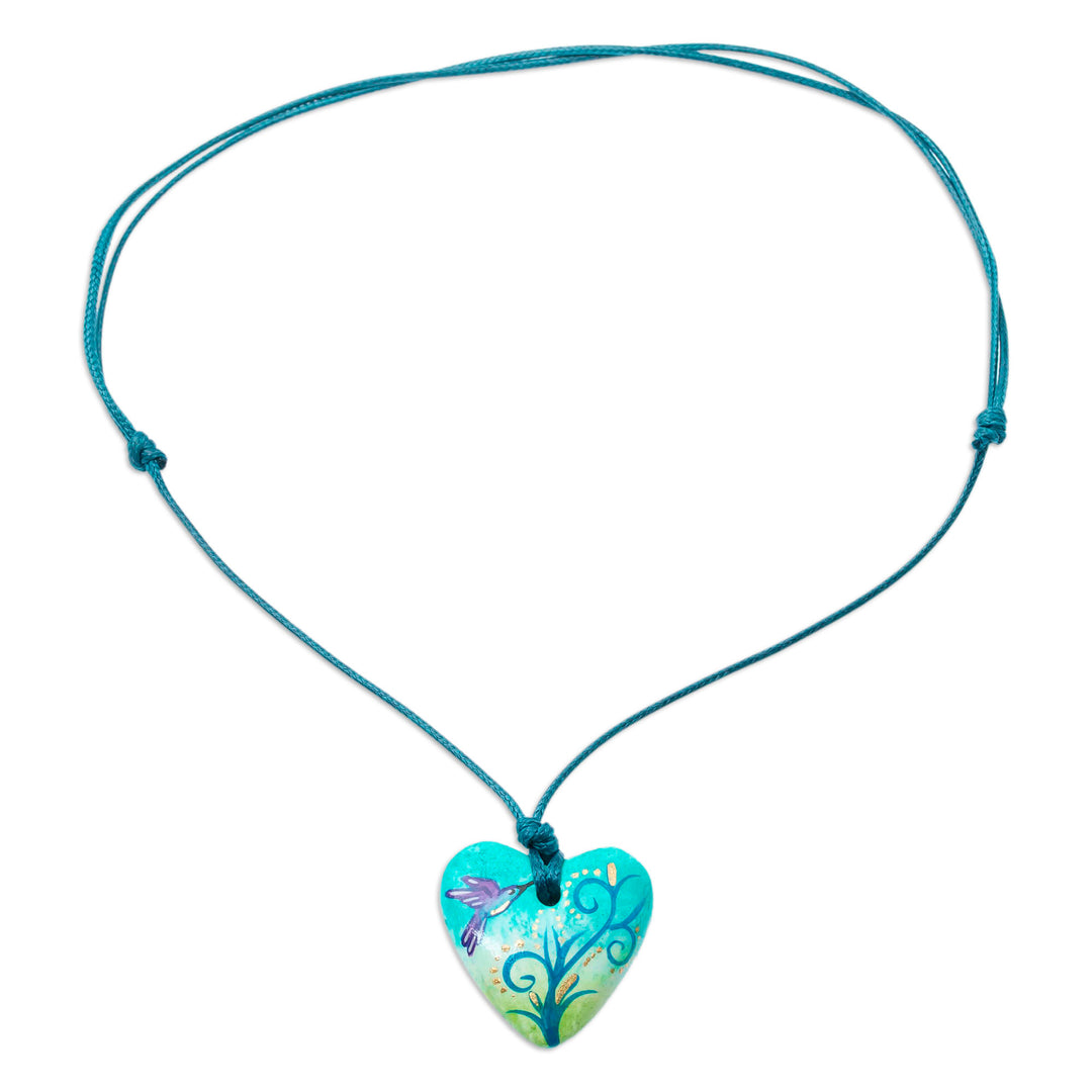 Papier Mache Hummingbird Pendant Necklace from Mexico - Sky Hummingbird