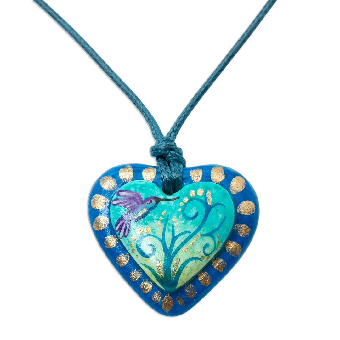 Papier Mache Hummingbird Pendant Necklace from Mexico - Hummingbird Embrace