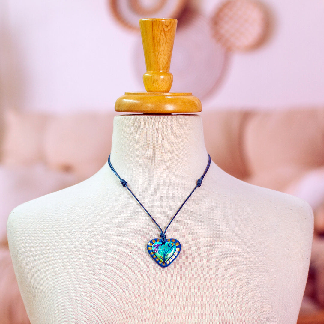 Papier Mache Hummingbird Pendant Necklace from Mexico - Hummingbird Embrace