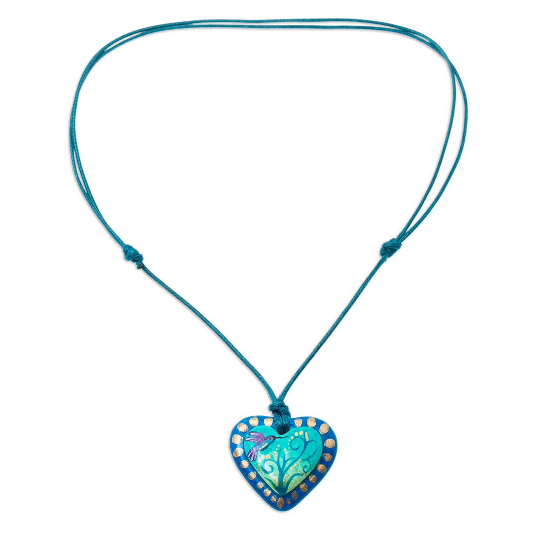 Papier Mache Hummingbird Pendant Necklace from Mexico - Hummingbird Embrace