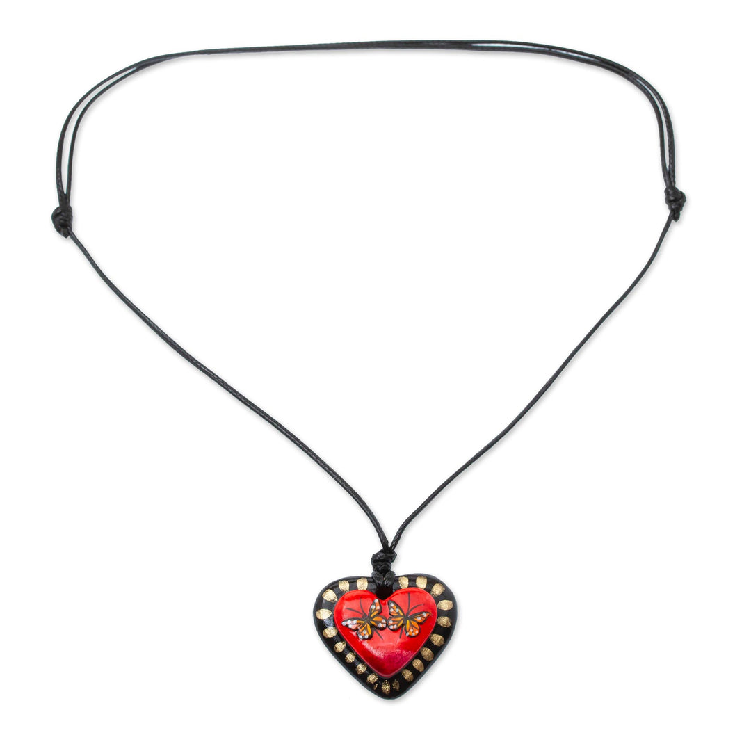 Papier Mache Monarch Butterfly Pendant Necklace in Red - Monarch Season