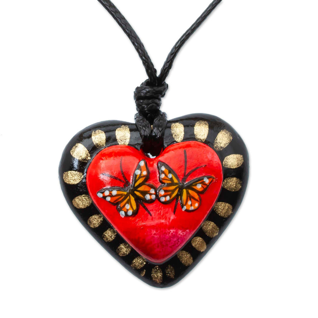 Papier Mache Monarch Butterfly Pendant Necklace in Red - Monarch Season