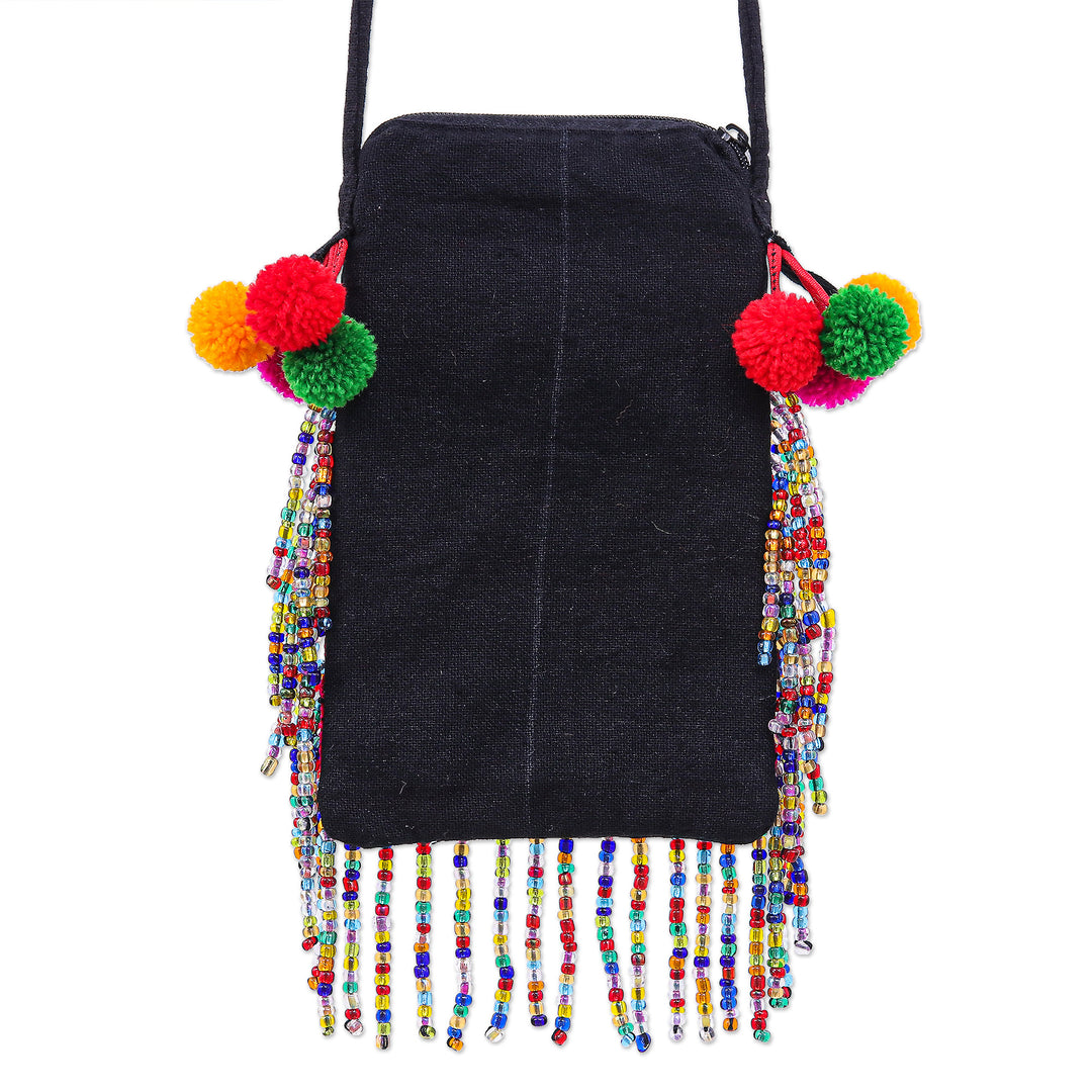 Hmong Cross-Stitch Sling Bag with Beaded Fringe - Petite Hmong