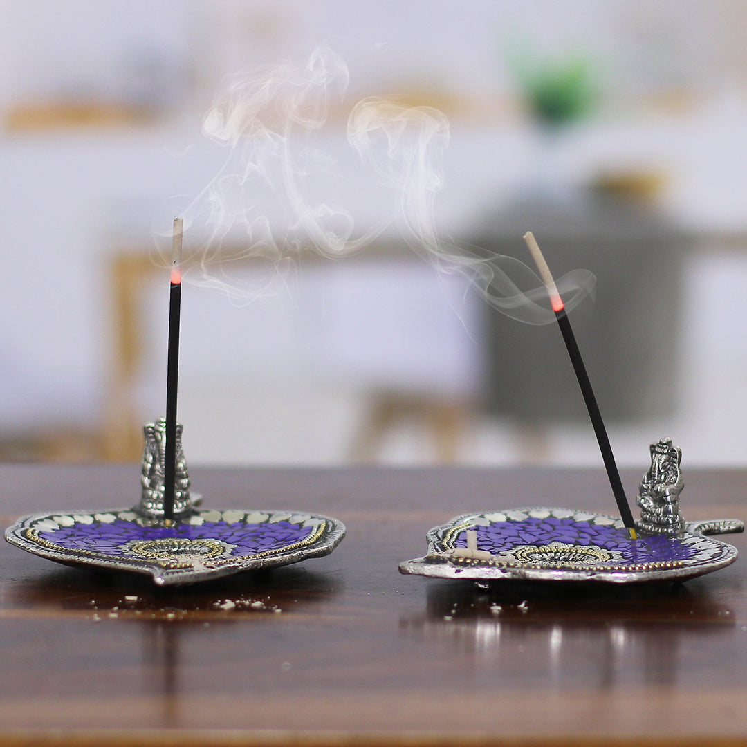 Blue Resin Mosaic Incense Holders (Pair) - Blue Betel