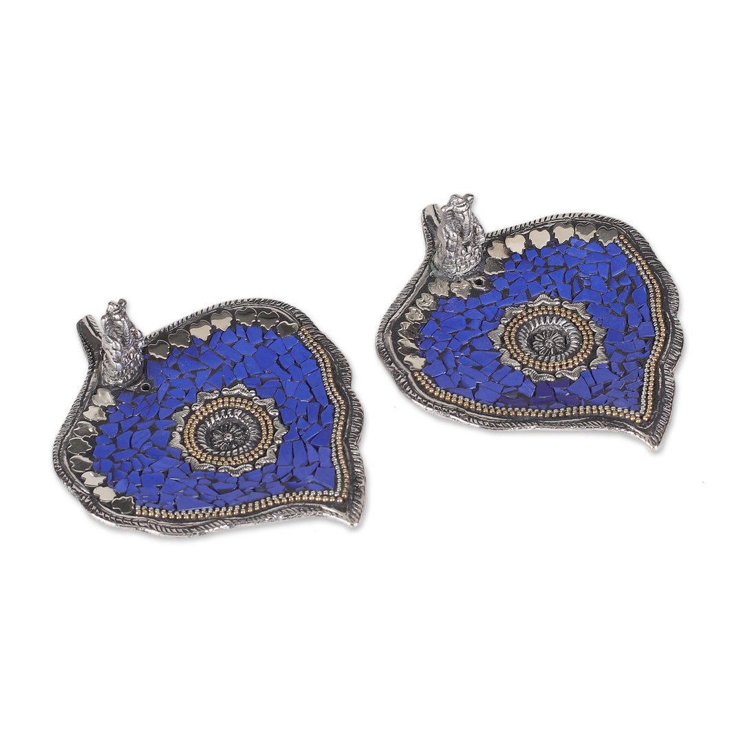 Blue Resin Mosaic Incense Holders (Pair) - Blue Betel