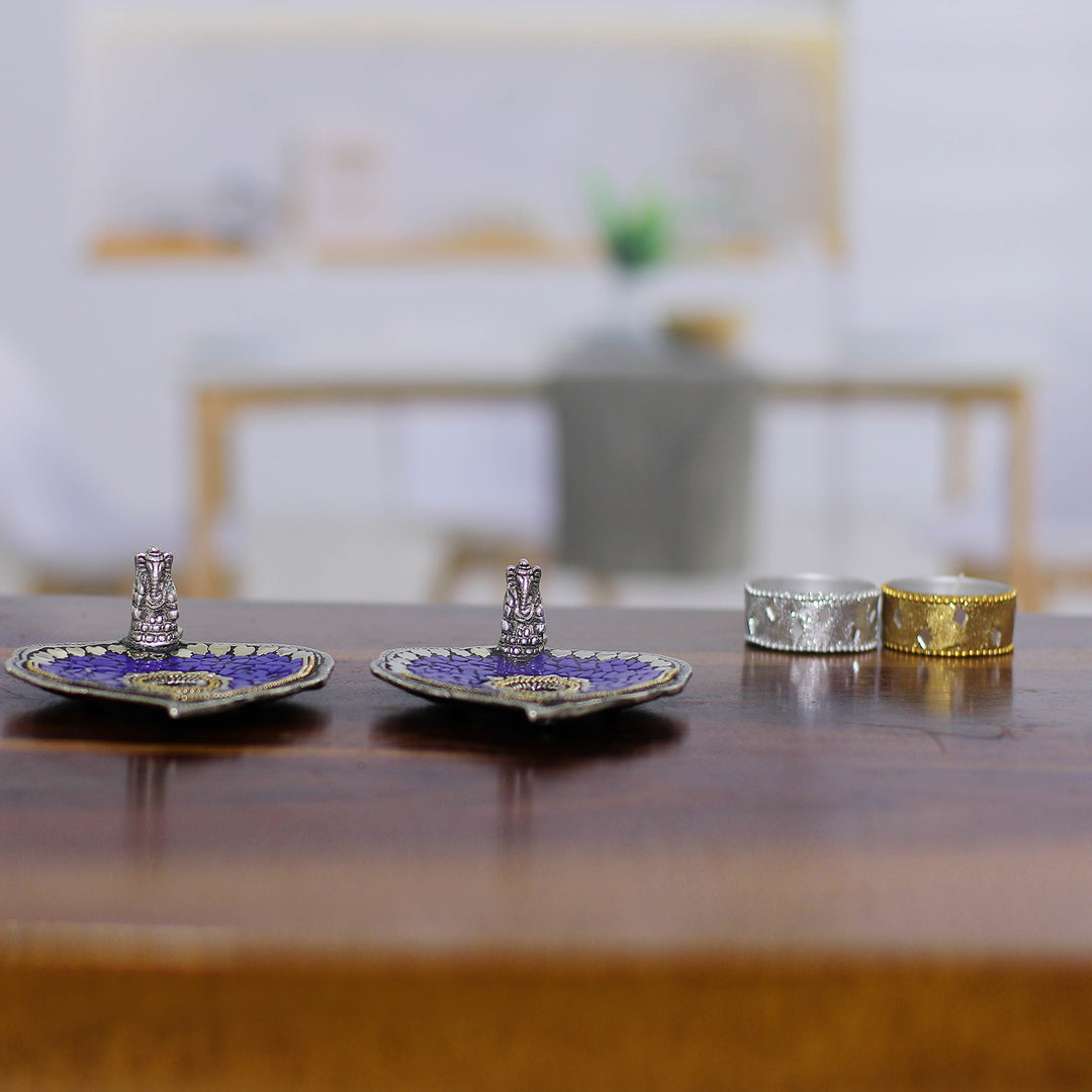 Blue Resin Mosaic Incense Holders (Pair) - Blue Betel