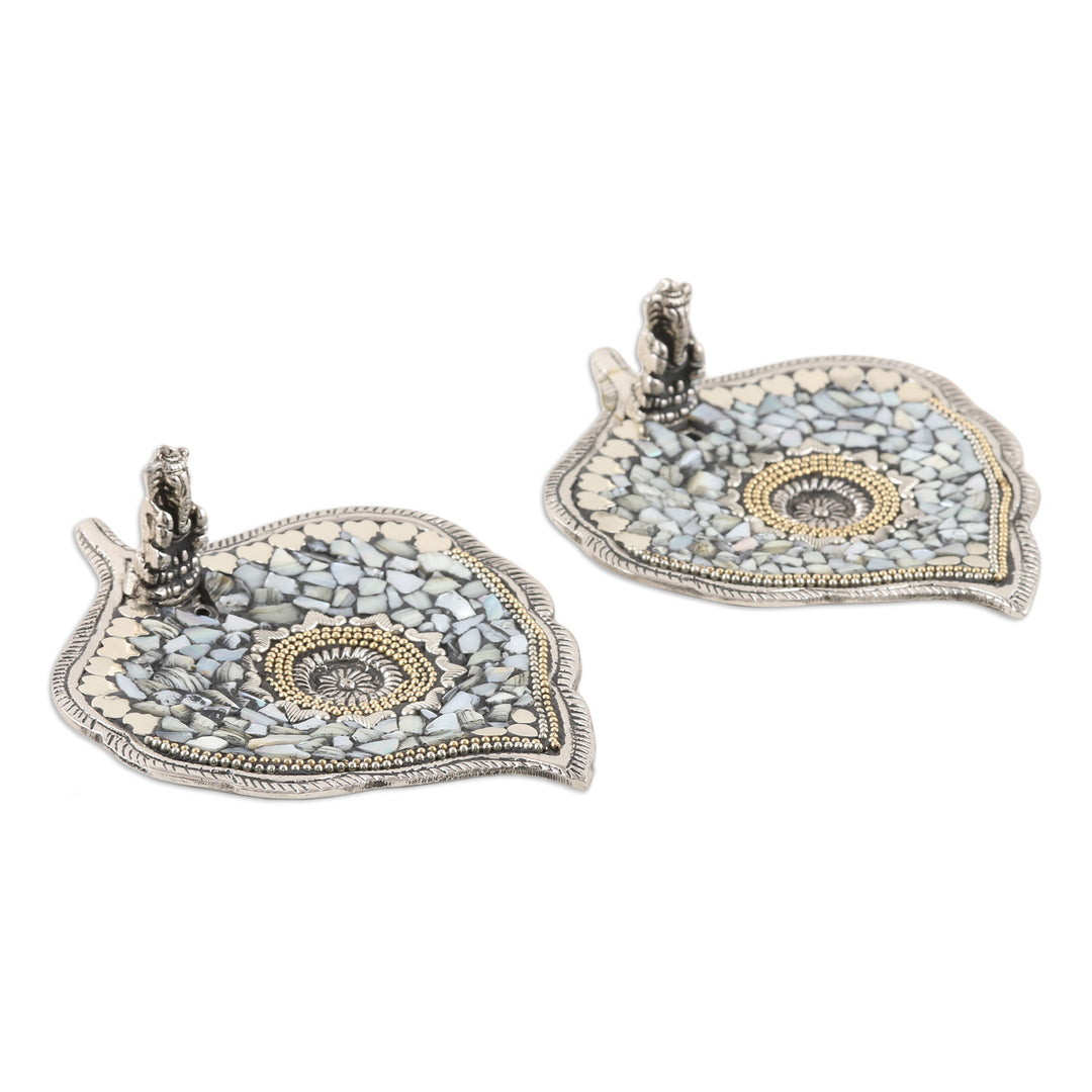 Artisan Crafted Leaf-Shaped Incense Holder (Pair) - White Betel