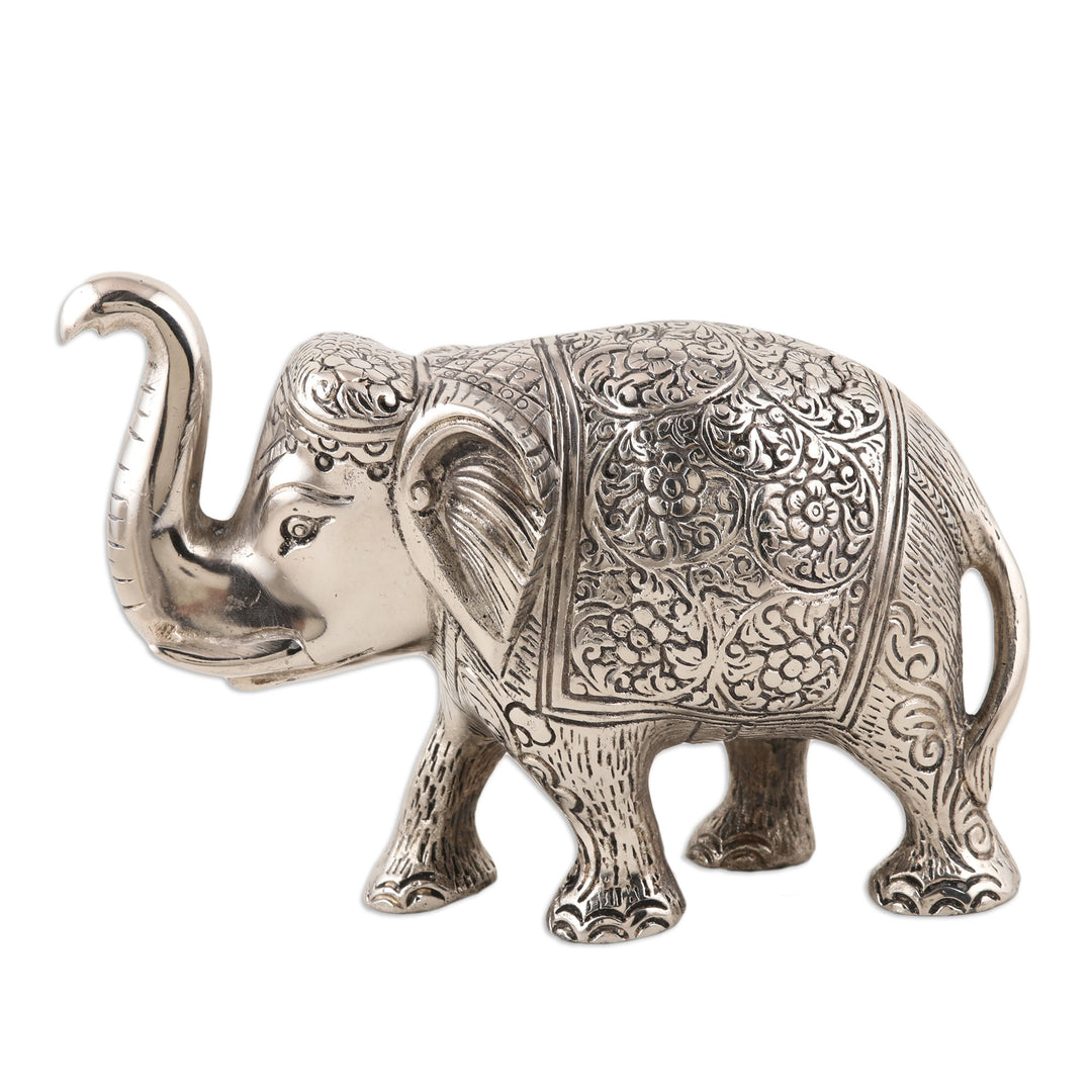 Hand Crafted Aluminum Elephant Statuette - Sweet Elephant