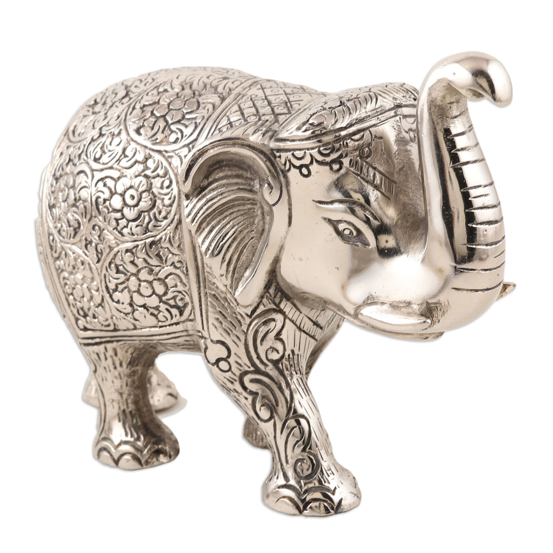 Hand Crafted Aluminum Elephant Statuette - Sweet Elephant
