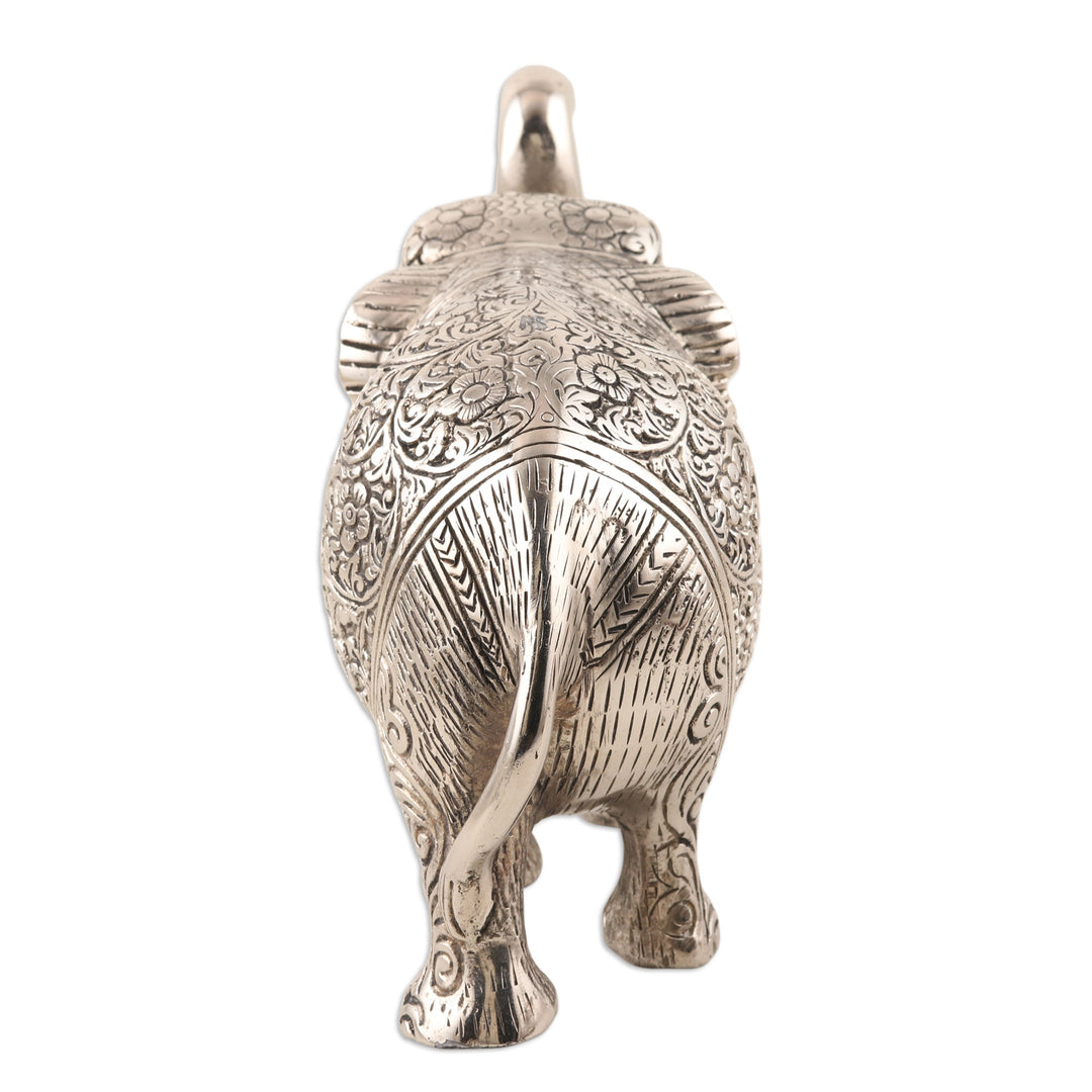 Hand Crafted Aluminum Elephant Statuette - Sweet Elephant