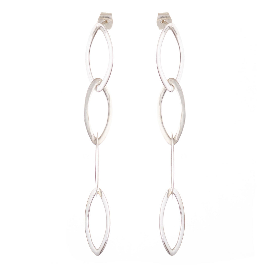 Sterling Silver Dangle Earrings of Oval Links from Peru - Linked Fortunes