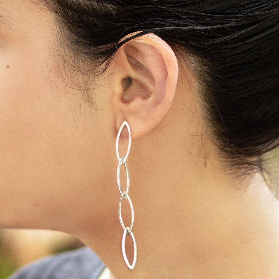 Sterling Silver Dangle Earrings of Oval Links from Peru - Linked Fortunes