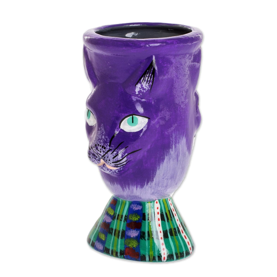 Handmade Purple Ceramic Planter - Top Cat in Purple