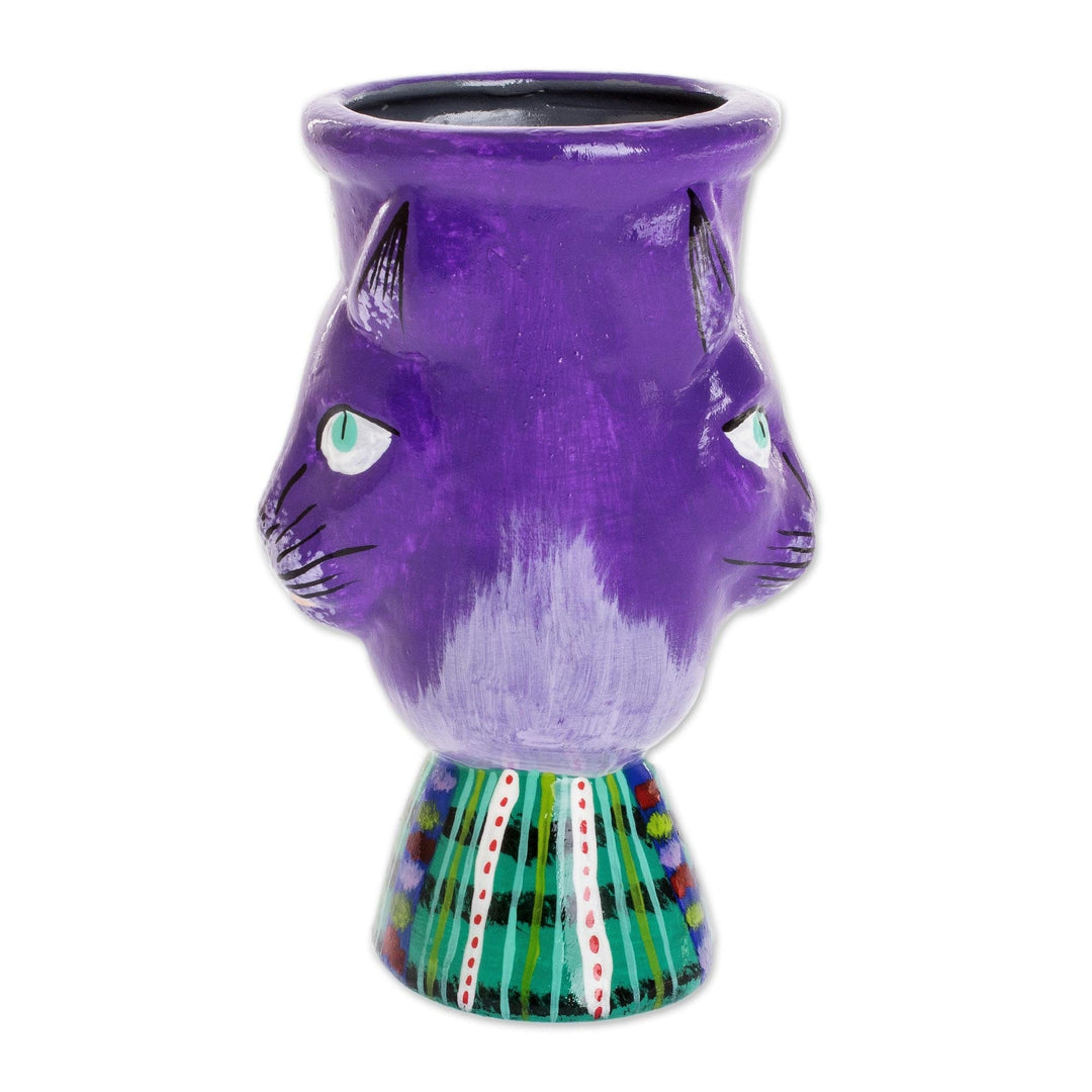 Handmade Purple Ceramic Planter - Top Cat in Purple