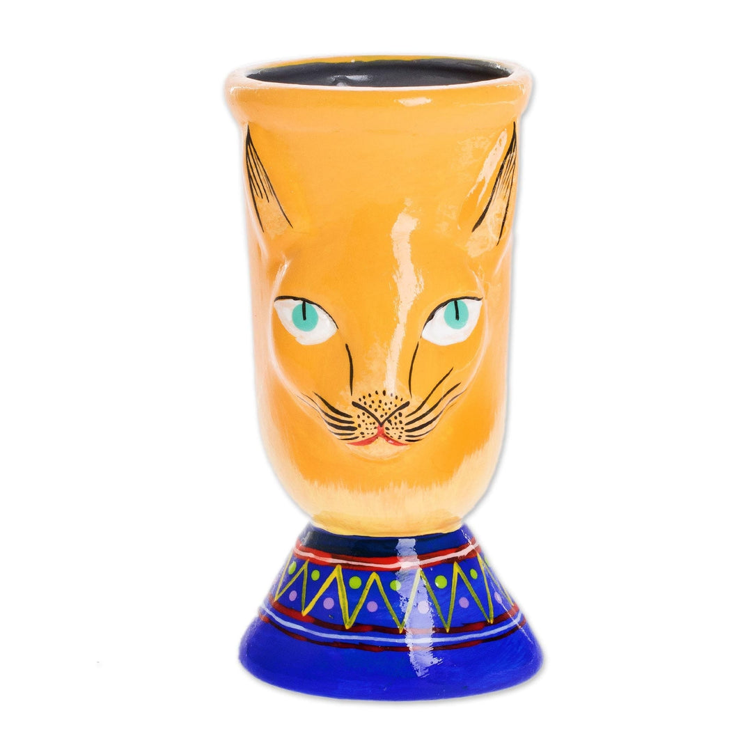 Handcrafted Yellow Ceramic Flower Pot - Top Cat in Yellow