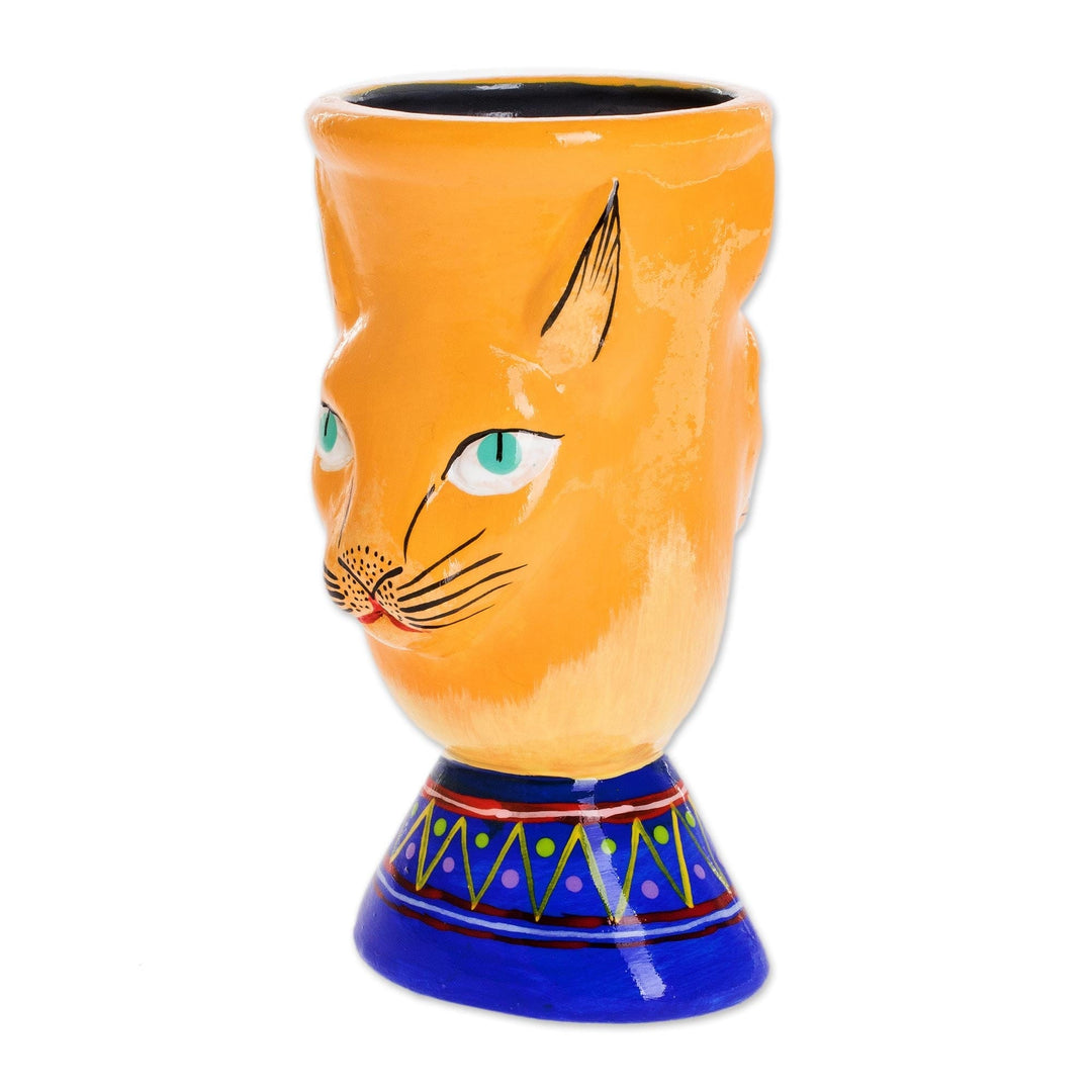 Handcrafted Yellow Ceramic Flower Pot - Top Cat in Yellow