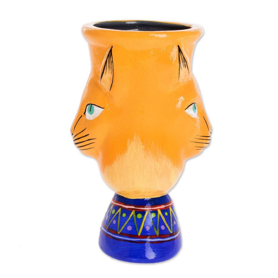 Handcrafted Yellow Ceramic Flower Pot - Top Cat in Yellow