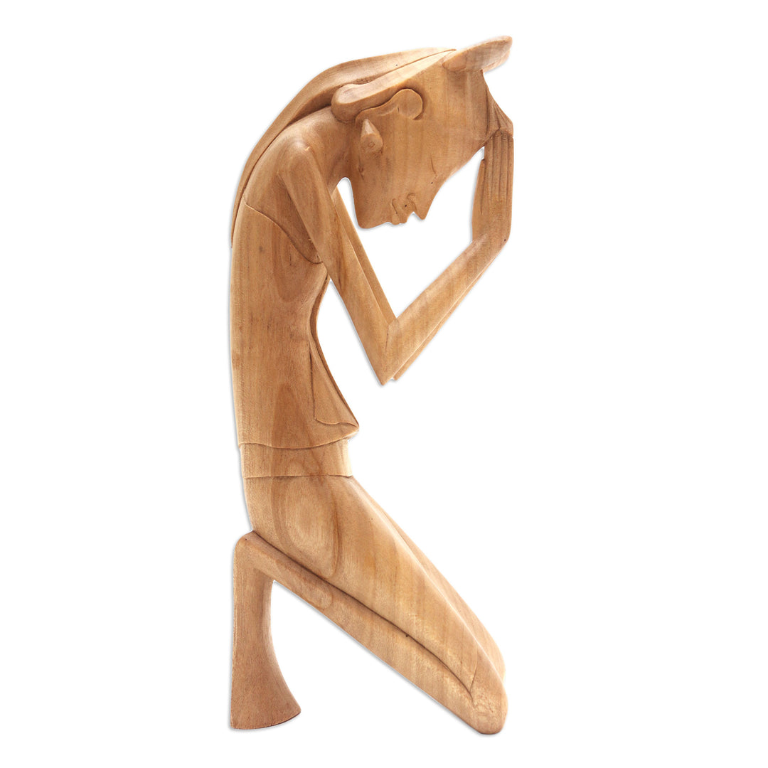 Artisan Hand Carved Wood Sculpture - Woman Praying