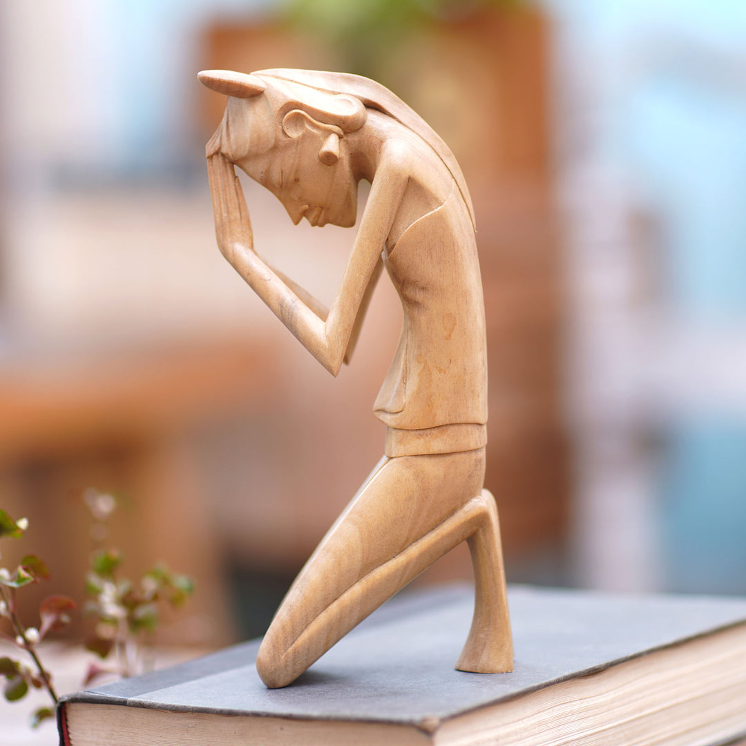 Artisan Hand Carved Wood Sculpture - Woman Praying