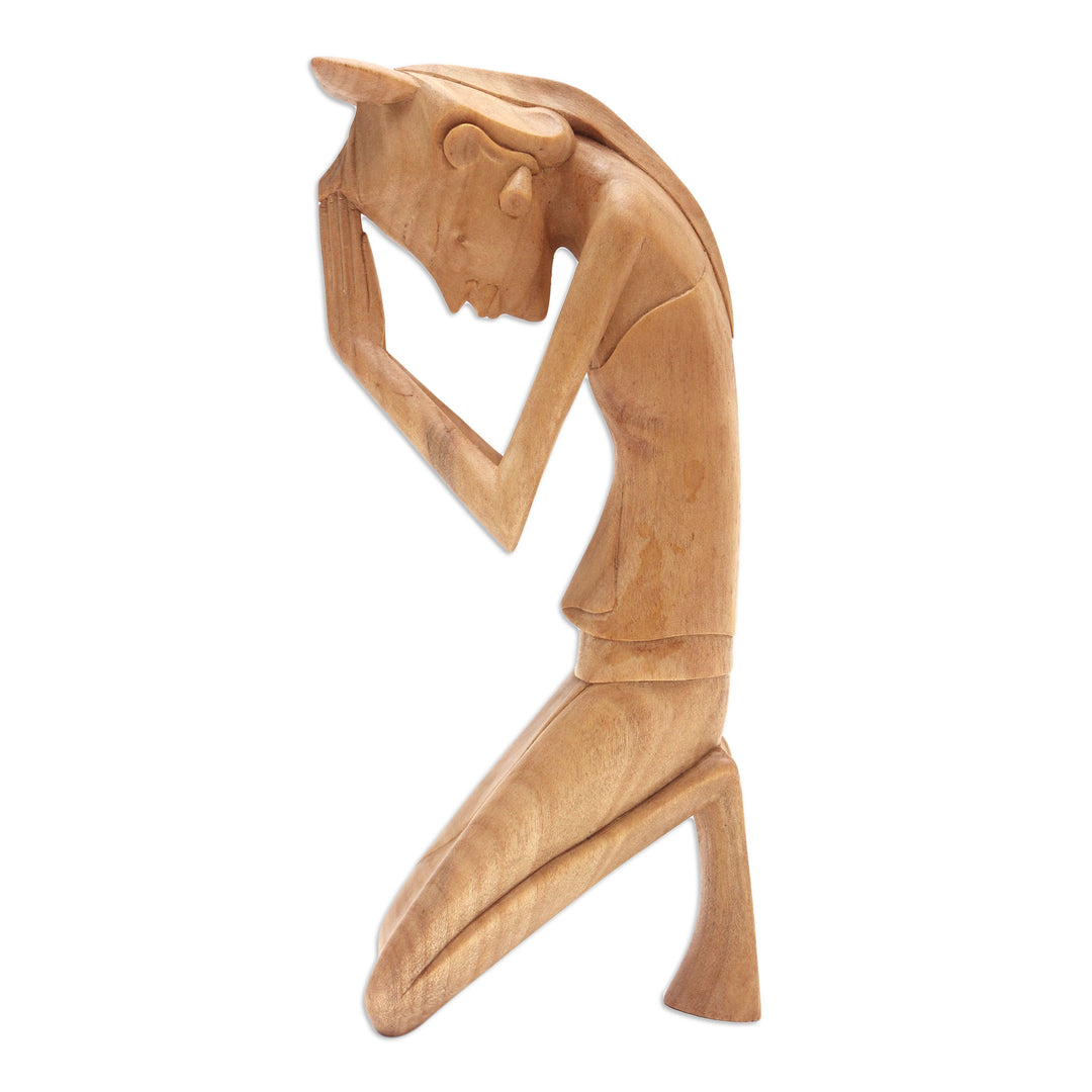 Artisan Hand Carved Wood Sculpture - Woman Praying