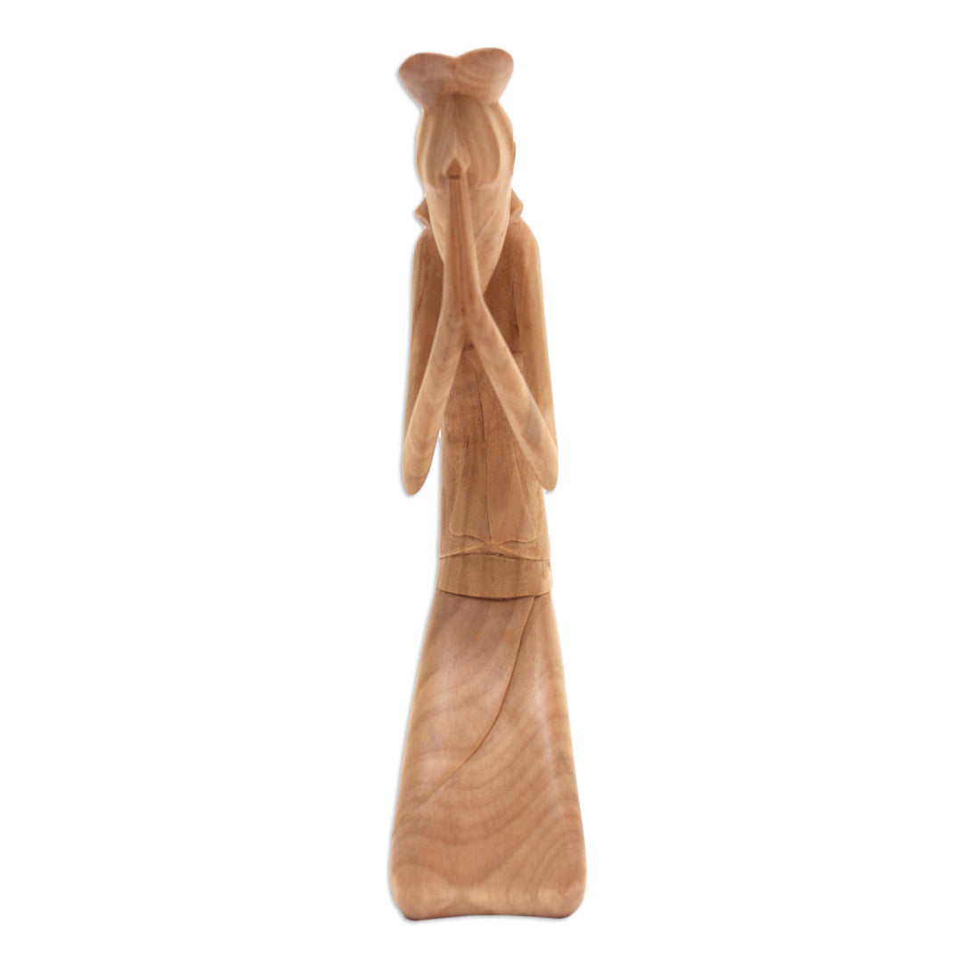 Artisan Hand Carved Wood Sculpture - Woman Praying
