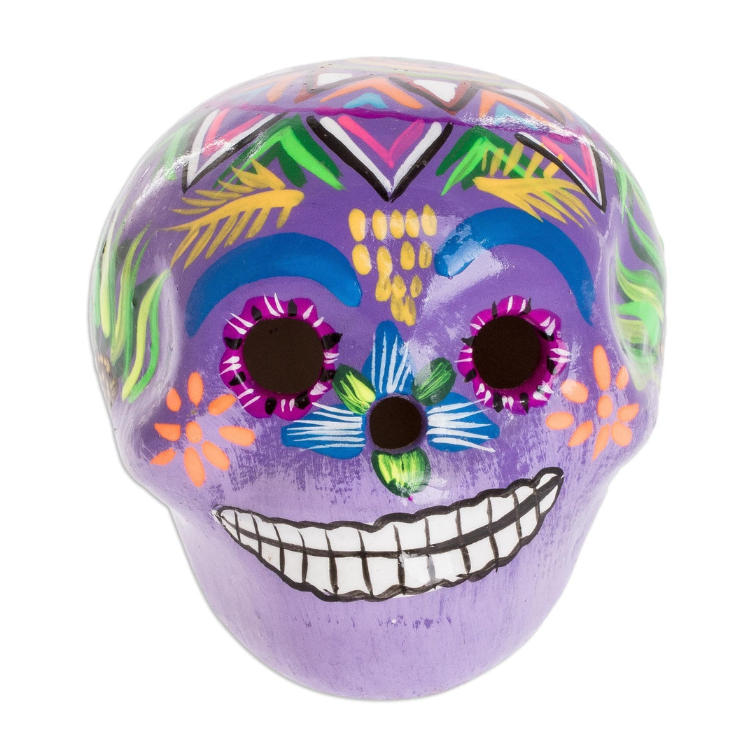 Handcrafted Multicolored Ceramic Figurine - Festive Skull