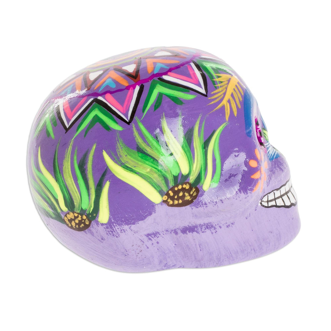 Handcrafted Multicolored Ceramic Figurine - Festive Skull