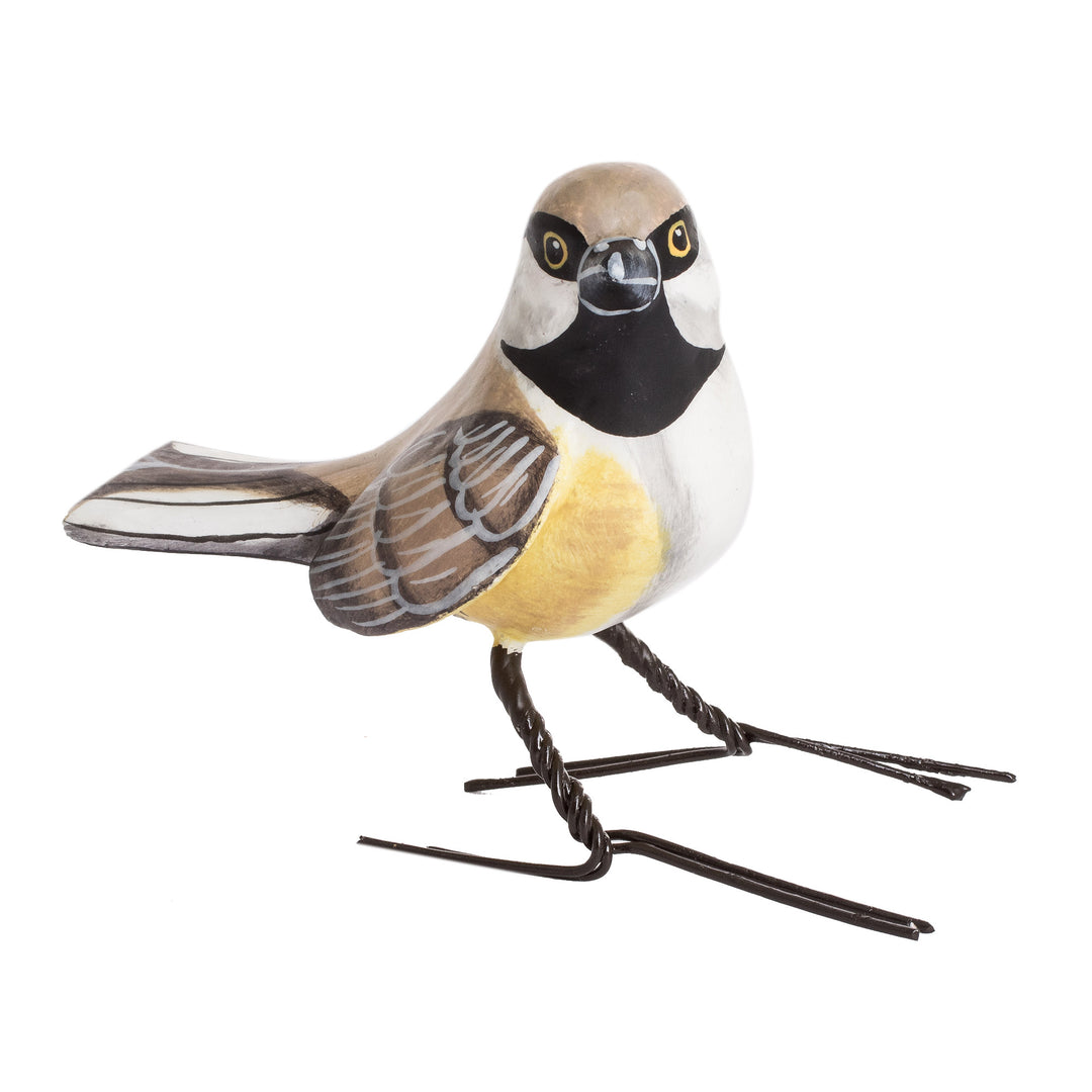 Handmade Bird Sculpture from Guatemala - Grey-headed Chickadee