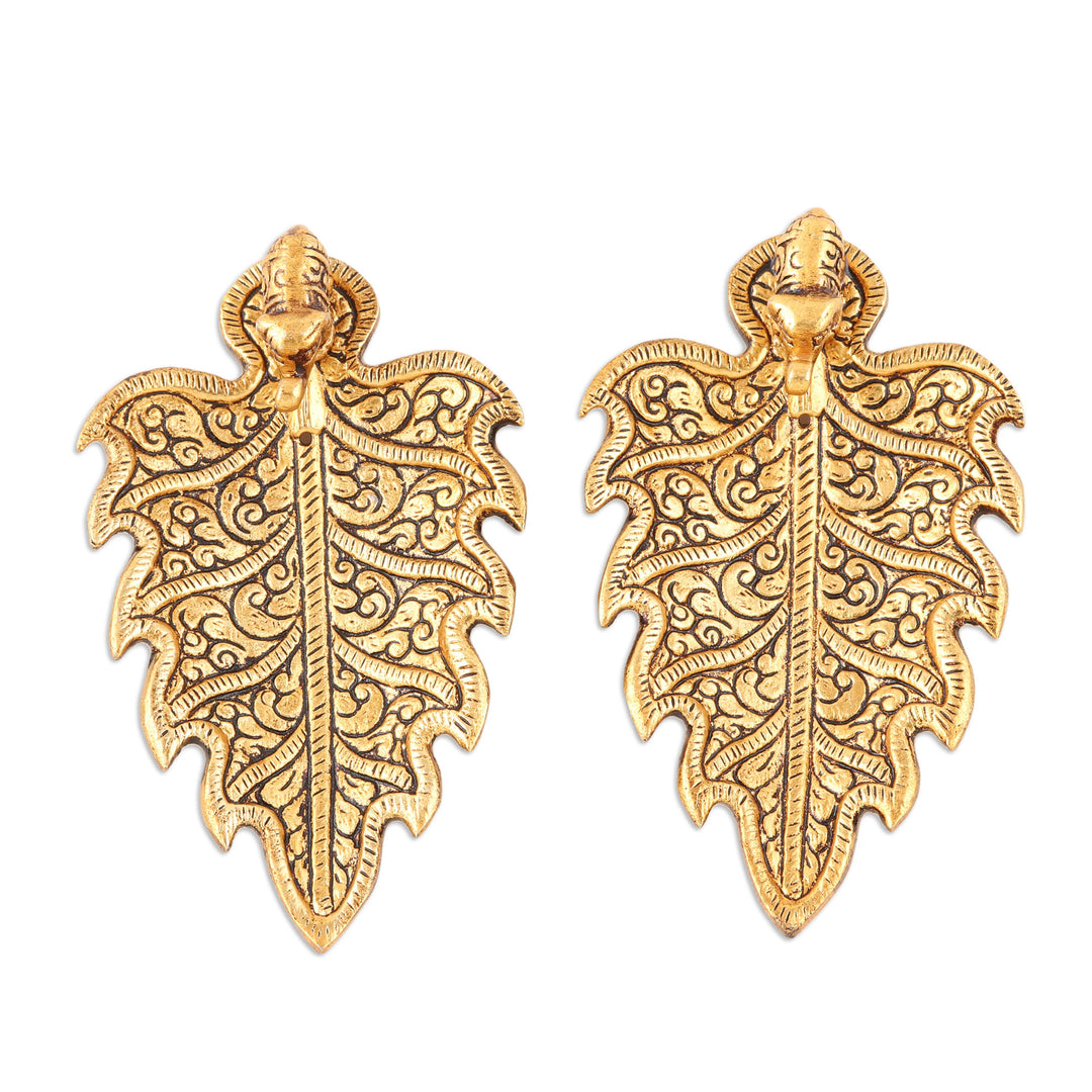 Gold-Toned Leaf Shaped Incense Holders (Pair) - Golden Elephant