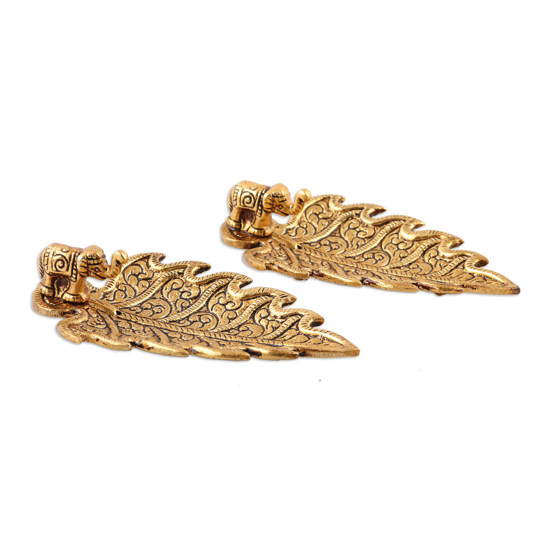 Gold-Toned Leaf Shaped Incense Holders (Pair) - Golden Elephant