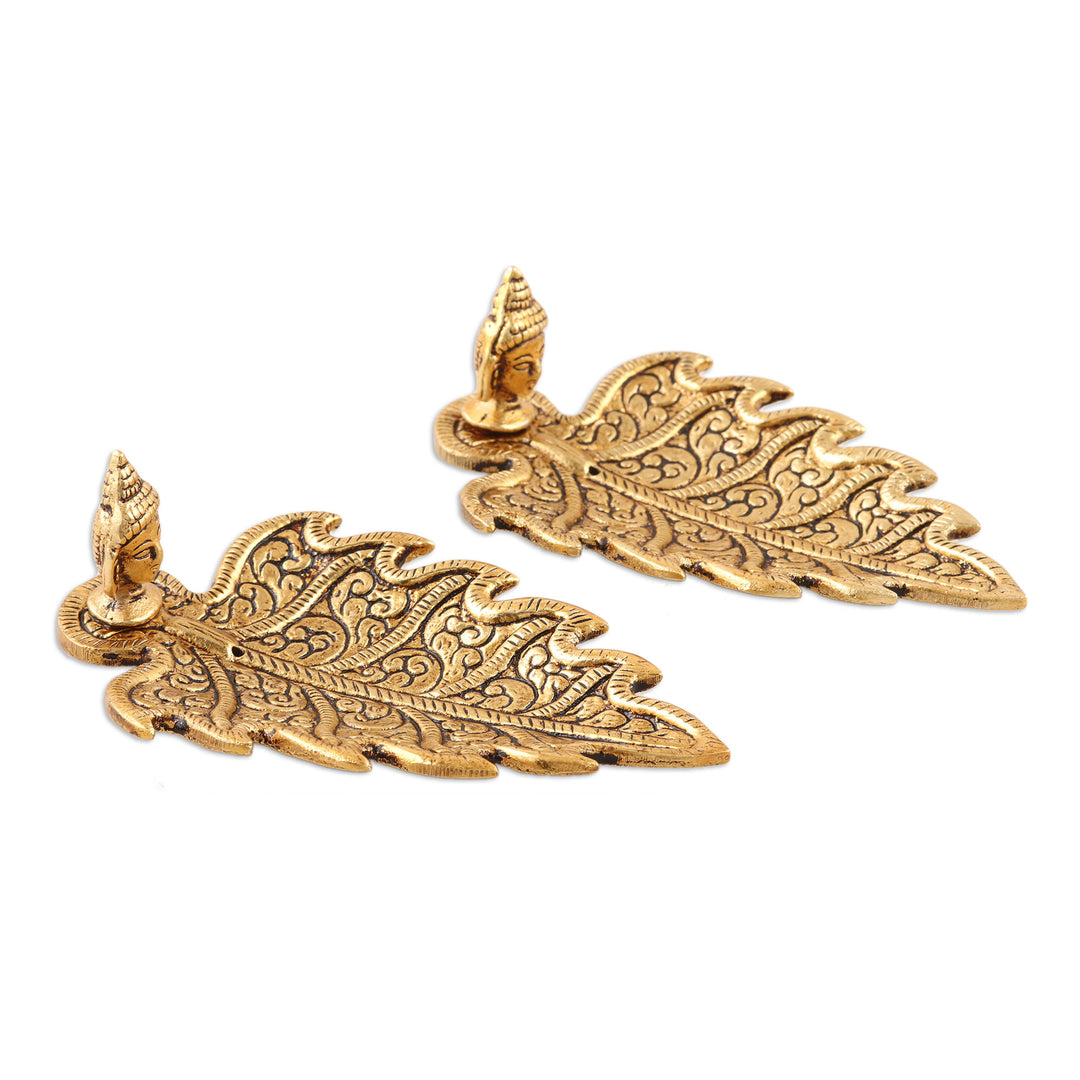 Aluminum Leaf-Shaped Incense Holders (Pair) - Golden Buddha