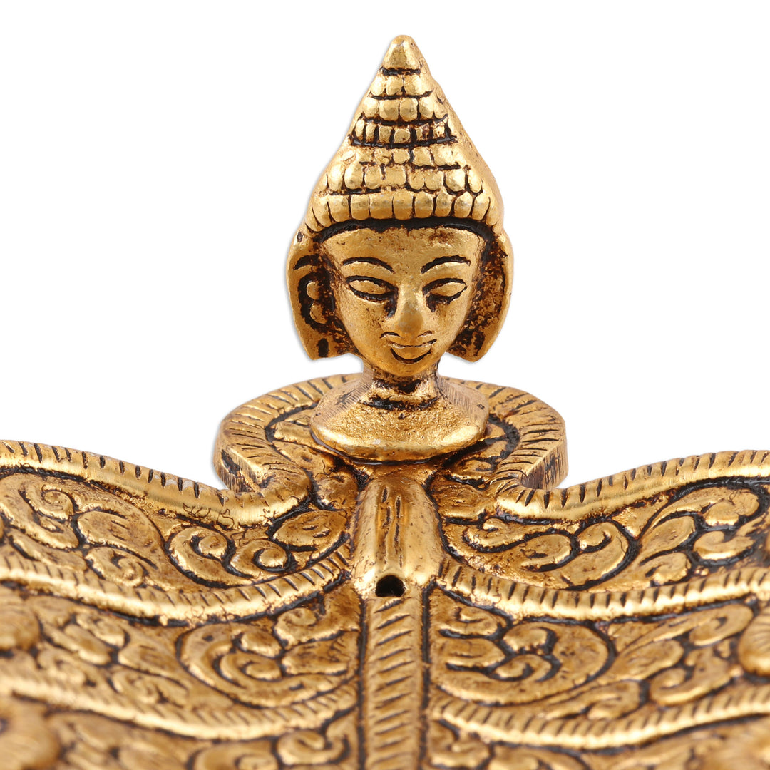 Aluminum Leaf-Shaped Incense Holders (Pair) - Golden Buddha