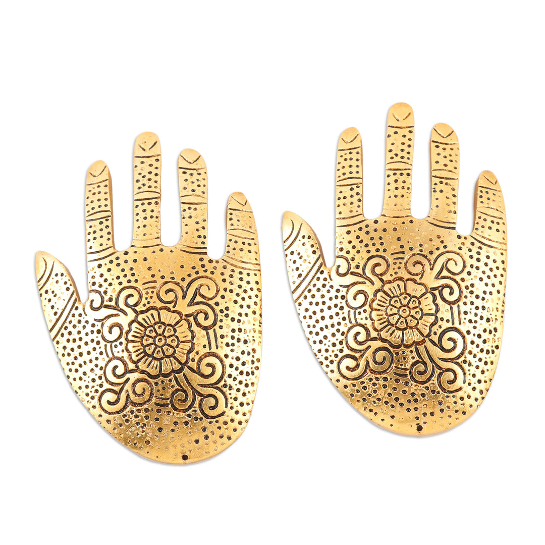 Hand-Shaped Aluminum Incense Holders (Pair) - Golden Hamsa