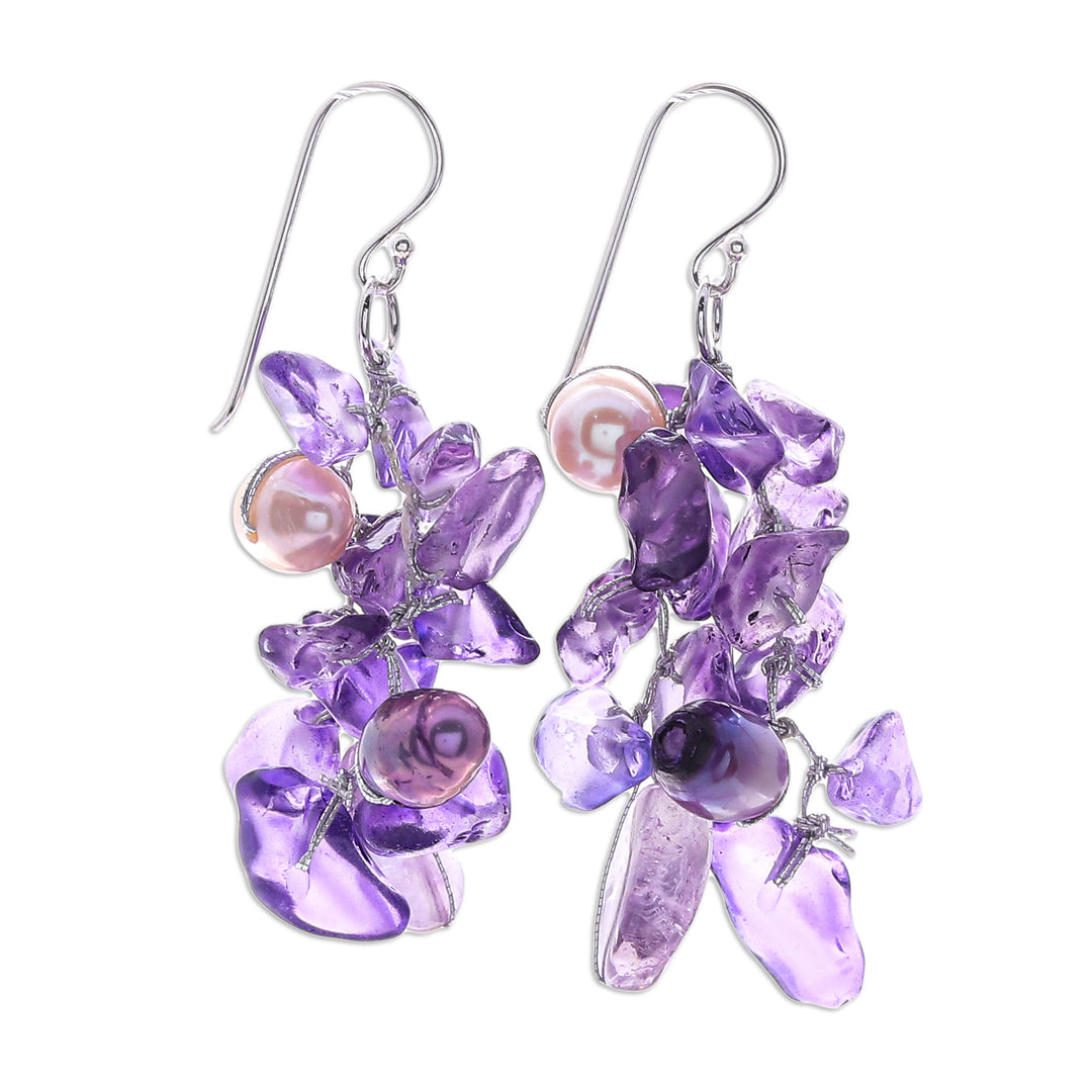 Handmade Cultured Pearl and Amethyst Dangle Earrings - Lavender Ocean