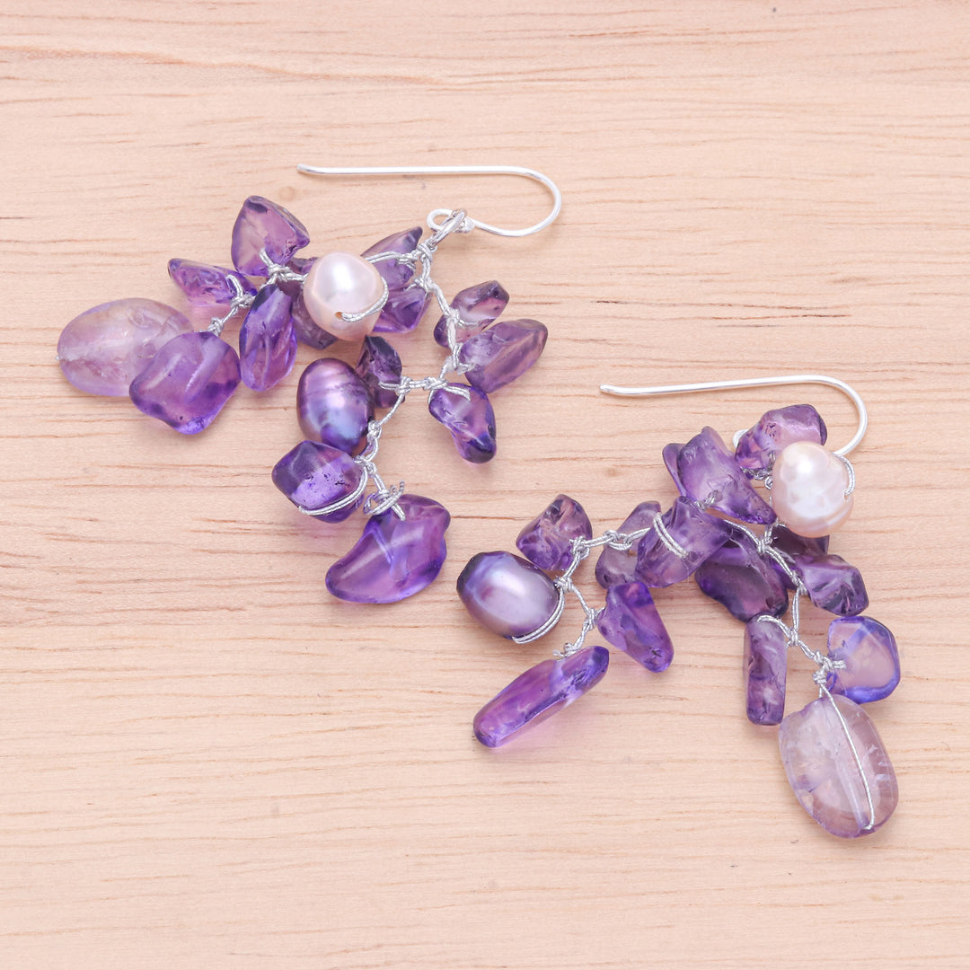 Handmade Cultured Pearl and Amethyst Dangle Earrings - Lavender Ocean