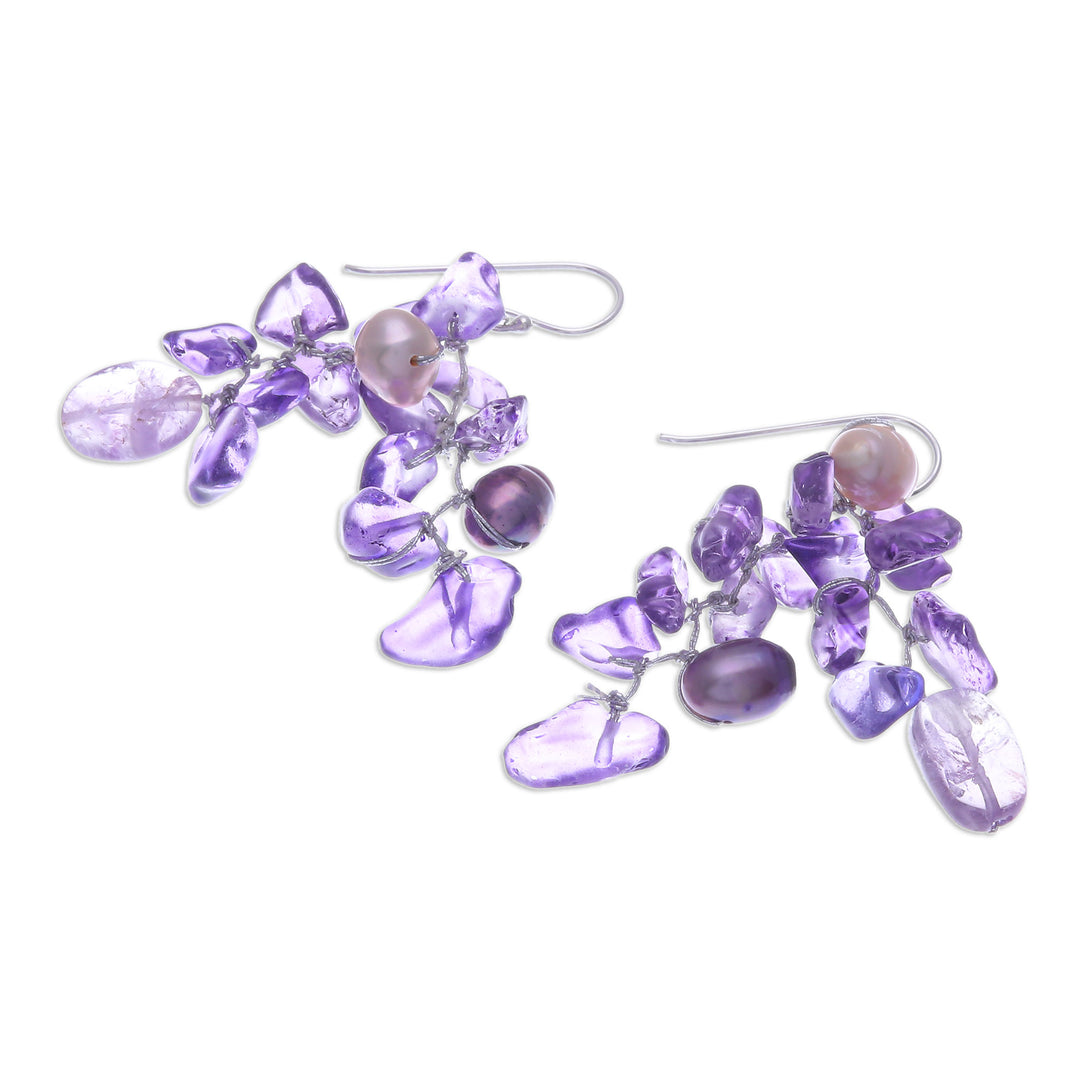 Handmade Cultured Pearl and Amethyst Dangle Earrings - Lavender Ocean