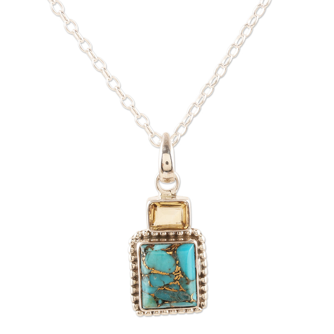 Hand Made Citrine and Sterling Silver Pendant Necklace - Day Party in Blue
