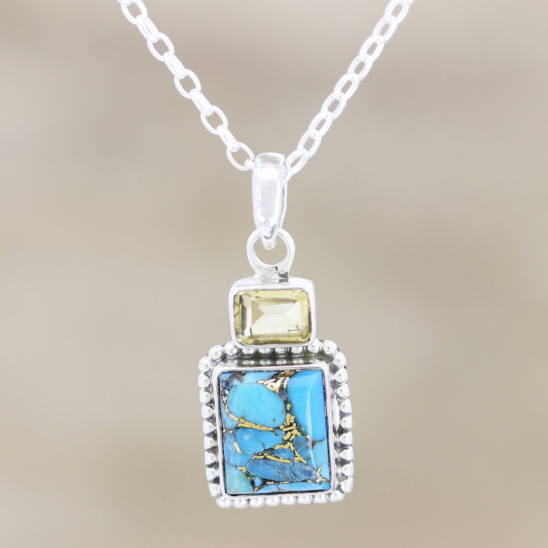Hand Made Citrine and Sterling Silver Pendant Necklace - Day Party in Blue